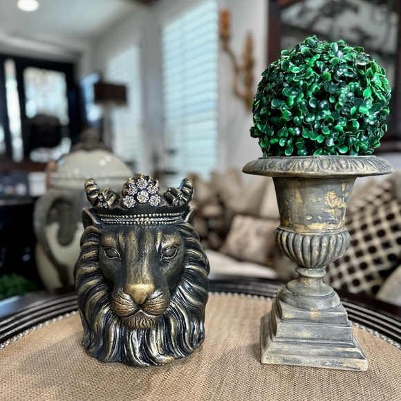 Tabletop Lion Sculpture With Accent Crown
